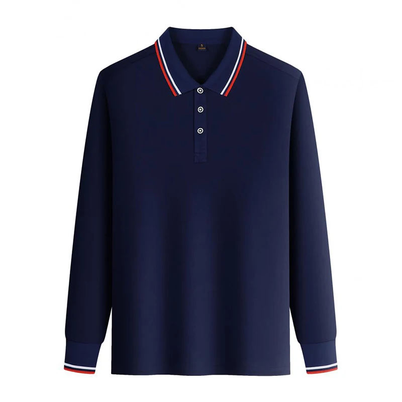 

New Fashion Solid Men Polo Shirt Long Sleeve Spring Casual Tee White Collar Shirt Korean Style Male Polo Shirt Print LOGO Custom