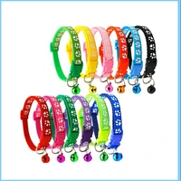 pet collar with bell dog collar personalized cat buckle collar retractable dog chain multiple colour cat footprints pet supplies