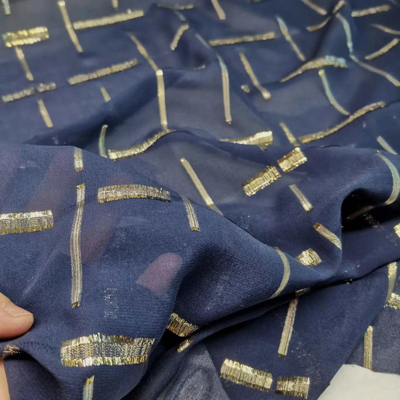 

On Sale Brocade Navy Saree Sudan Toub 8mm Silk Metallic Shiny Georgette Fabric