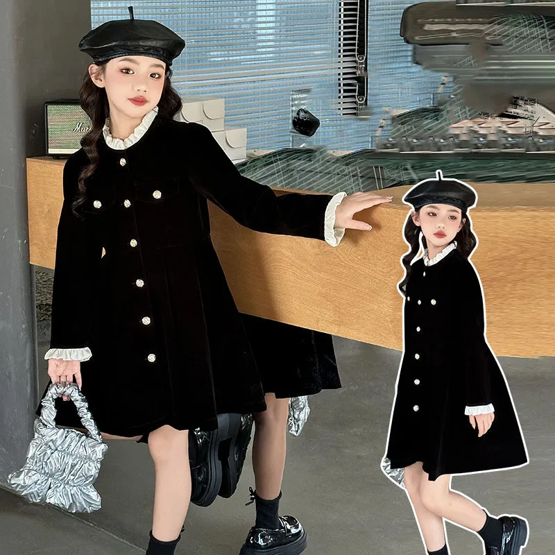 Бархатные школьные танцевальные платья женская одежда Осеннее черное платье для