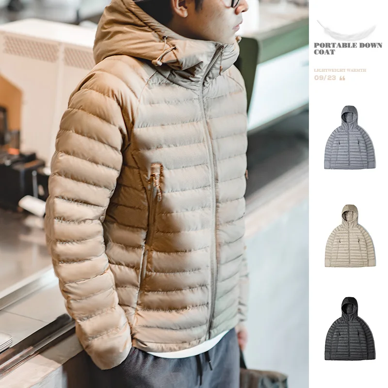 Maden Men's Winter Duck Down Jacket Casual Ultra Light Down Coats Hooded Waterproof Windproof Warm Outwear Brand Puffer Parkas