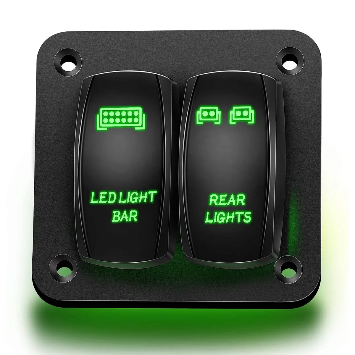 

2 Gang Rocker Switch Panel Light Toggle Circuit Breaker Protector LED Switch for Car Auto Truck Caravan Marine Green