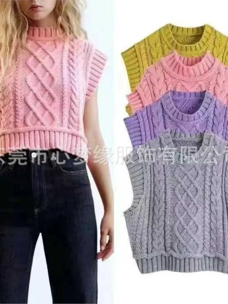 Модный вязаный короткий жилет женский весенне-осенний повседневный однотонный с