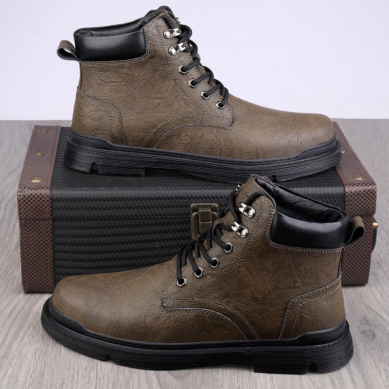 2022 New Men's Winter Boots Military Casual Leather Shoes Male  Add Plush Warm Autumn Nice Outdoor Waterproof Snow Boots For Men