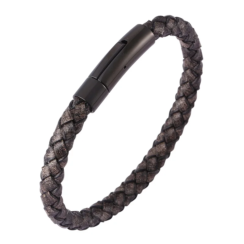 

6mm Vintage Black Braided Leather Bracelet Men Fashion Women Bangles Gifts DropShipping