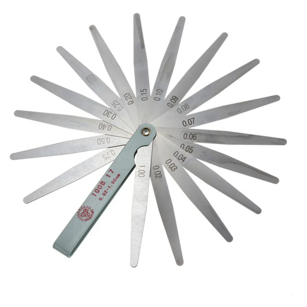 

17 Blades Spark Plug Thickness Gap Metric Filler Feeler Gauge Metric Measurement 0.02 to 1mm Steel Measuring Tools 100mm