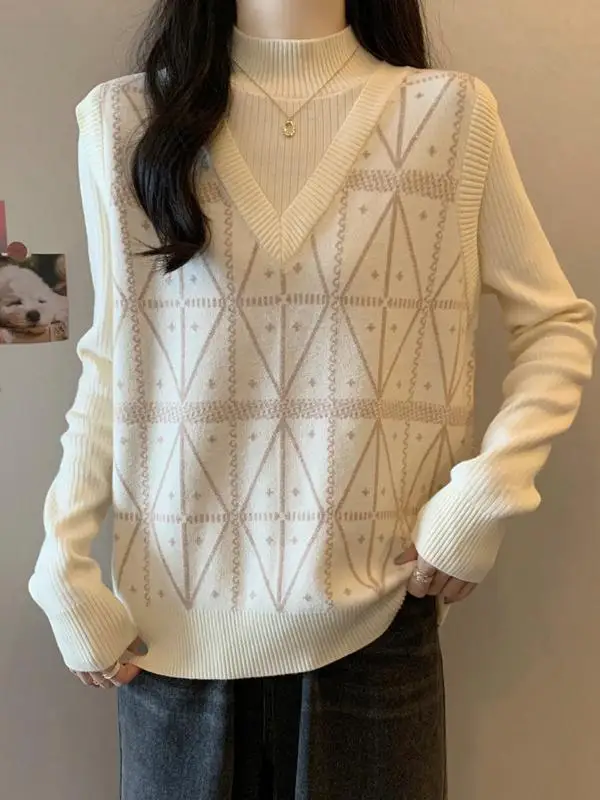 Свободный утягивающий свитер больших размеров [40 00 кг-3 кг] с воротником до