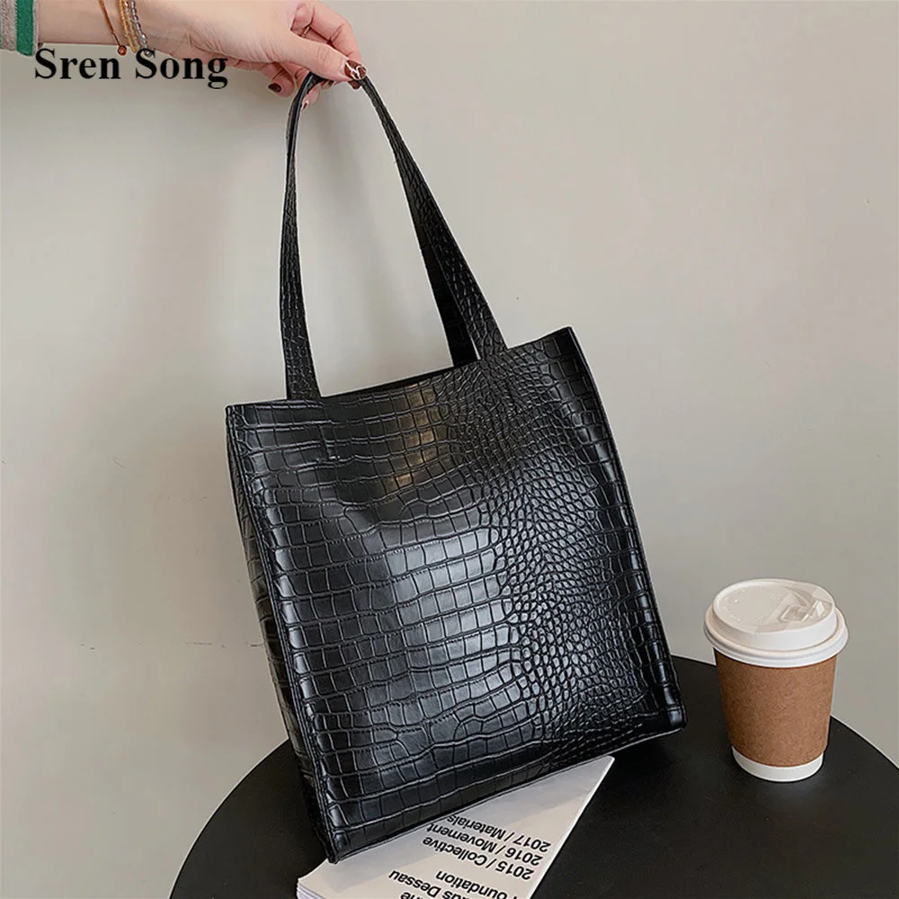 

Вместительные сумки для женщин, новые сумки через плечо с крокодиловым узором, 2023, сумки-тоуты для покупок и путешествий, винтажные сумки