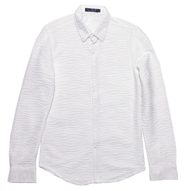 2022 Water Ripple Shirts for Men Autumn Long Sleeve Slim Fit Casual Shirt Business Social Dress Shirts Party Tuxedo Blouse M-4XL