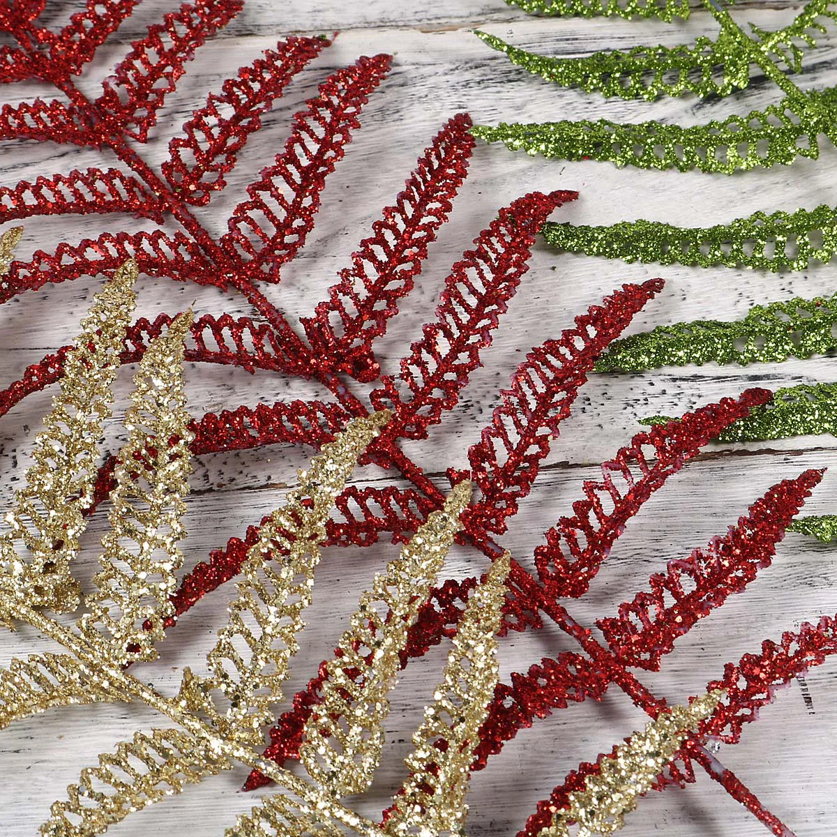 12 Pcs Christmas Decorations Glitter Picks Sprays Fern Bush Artificial Flower Ornaments Golden