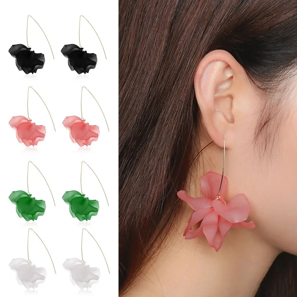 

Fashion Women Vintage Long Chain Flower Pattern Crystal Rhinestone Stud Earrings Drop Dangle