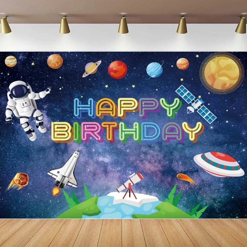 

Space Photography Backdrop Banner Rocket Astronaut Party Background Happy Birthday Decor Suitable For The Galaxy Planet Theme
