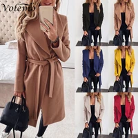 volemo 2022 autumn winter plus size women solid color coat korean slim female stylish lapel collar woolen jacket womens clothing