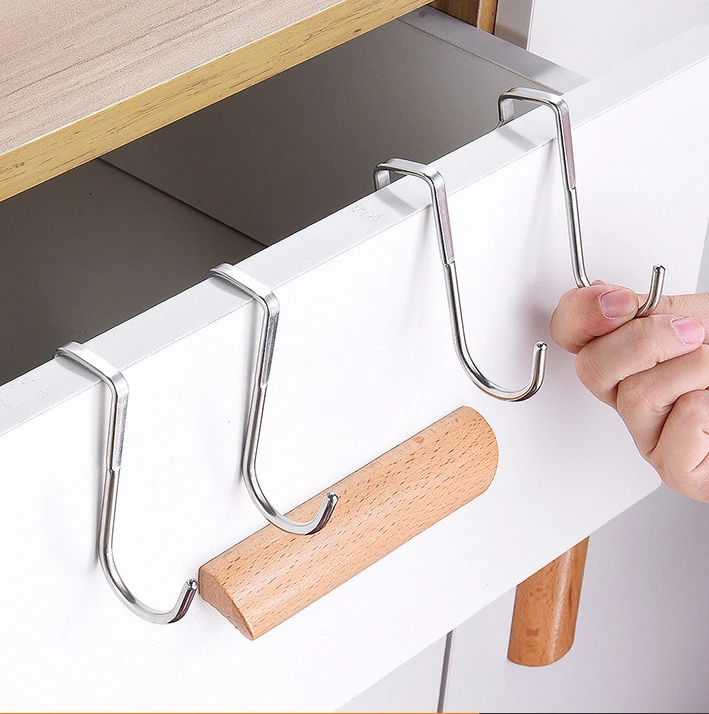

Stainless steel cabinet cabinet door dormitory bathroom cabinet door Kitchen bedroom drawer hook S double hook key holder wall