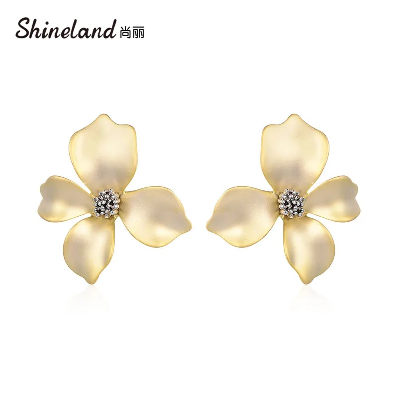 

Shineland Big Flower Stud Earrings For Women Fashion Punk bijoux Metal Jewelry Accessories Elegant Statement Brincos Gift