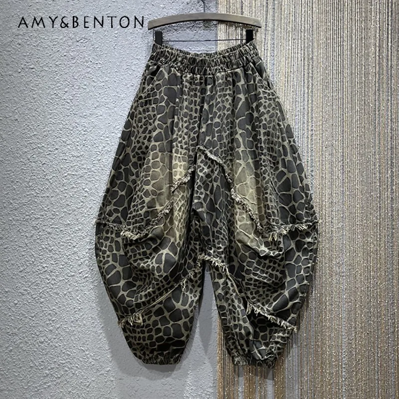 Весенне-осенние новые персонализированные джинсы с леопардовым принтом женские