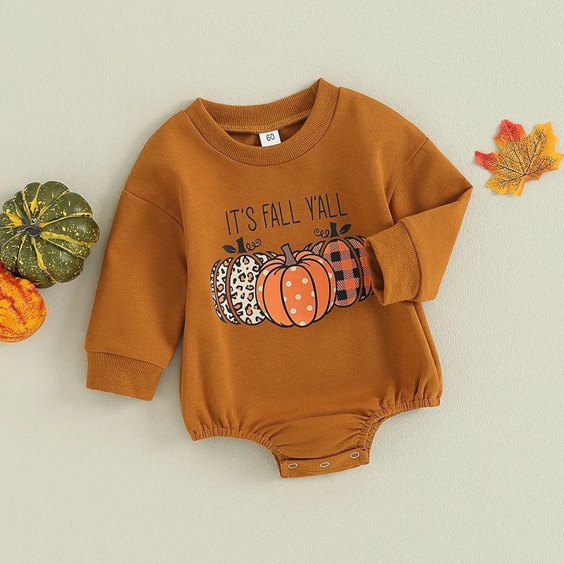

Newborn Baby Boy Girl 1st Halloween Outfit Long Sleeve Pumpkin Letter Print Romper Sweatshirt Bodysuit Fall Clothes