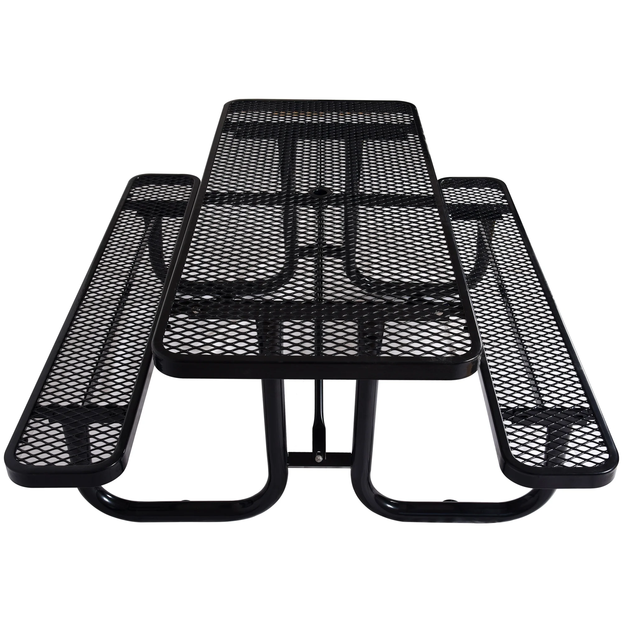 

Furniture 6 ft. Rectangular Outdoor Steel Picnic Table ,BLACK with umbrella pole
