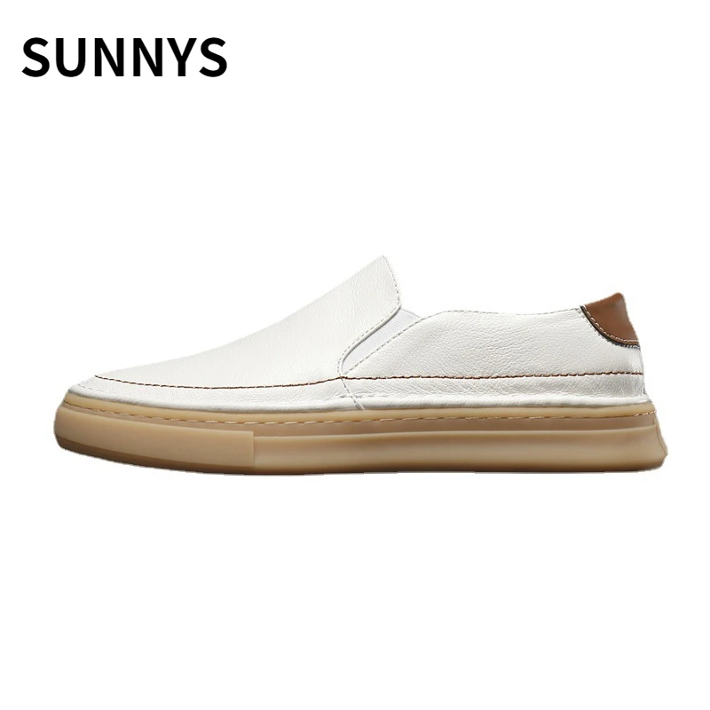 Genuine Leather Loafers Mens Shoes White Shoes Breathable Flat Designer Shoes Fashion Casual Summer Shoes Minimalist for Men