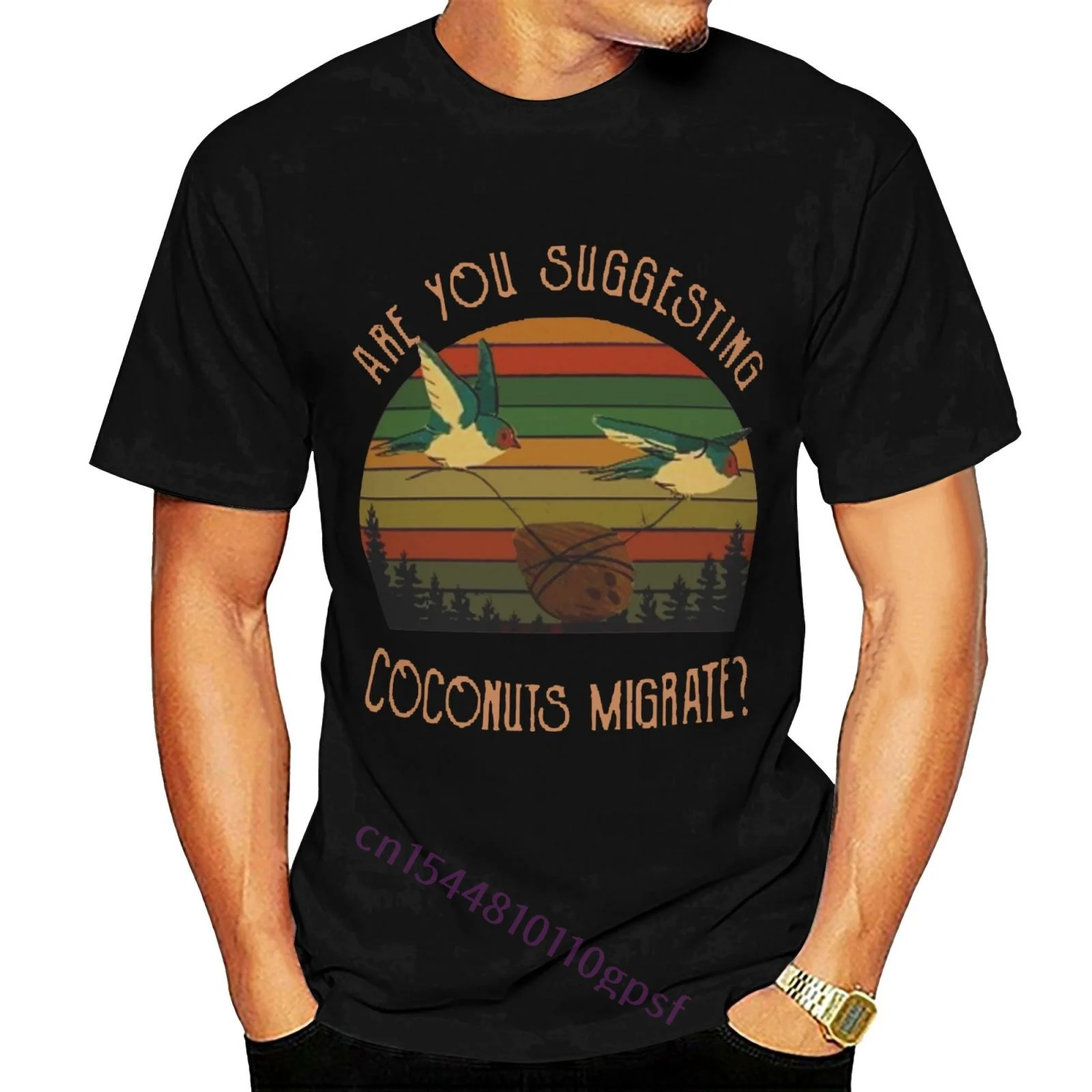 

Are You Suggesting Coconuts Migrate Black T-shirt Men T Shirt Round Collar Short Sleeve Tee Shirts Top Tee