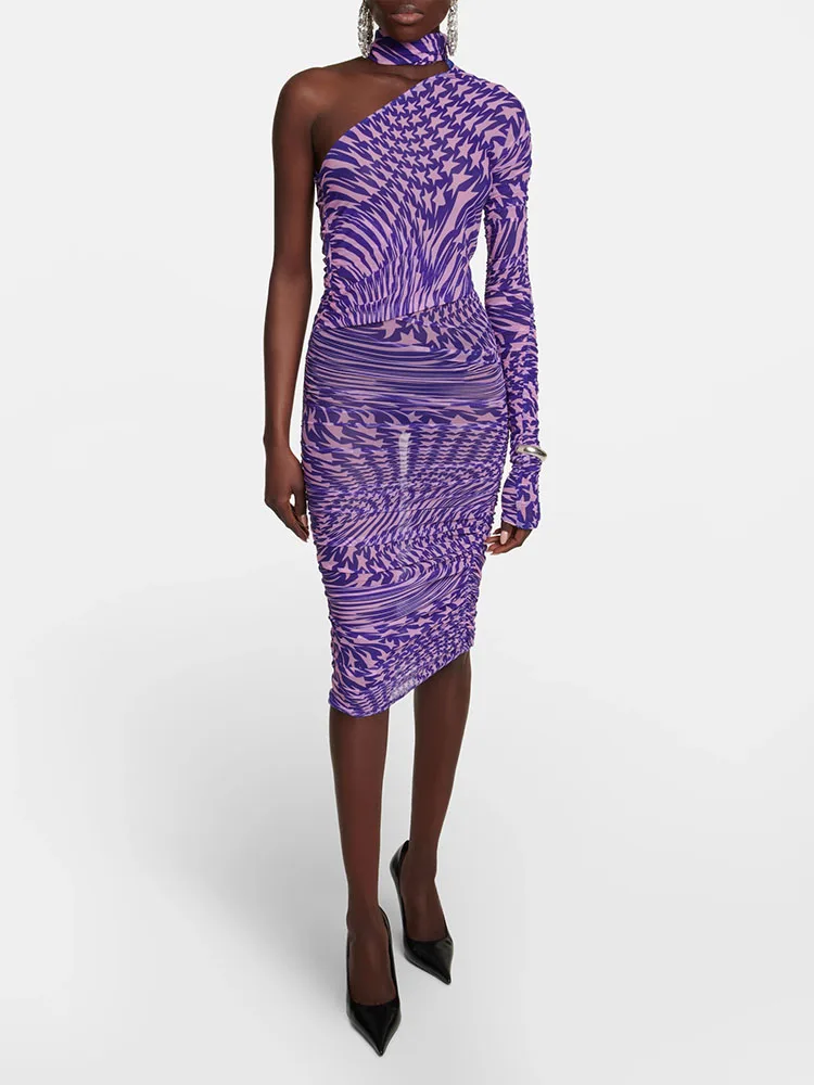 

Летние асимметричные платья y2k на одно плечо, Летние платья для ведущих, модель 2023, обтягивающие деловые платья с отверстием и принтом