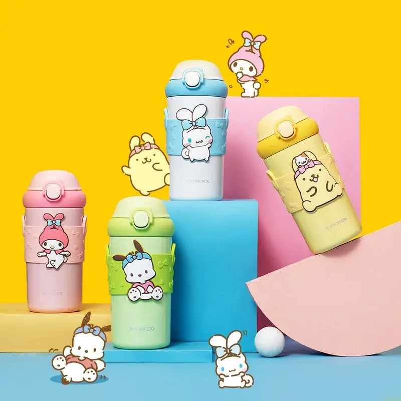 

Sanrio Kawaii уличная двойная изоляционная чашка для напитков My Melody мультяшная чашка с помпоном пурпурная чашка мессенджер Милая дорожная чашка