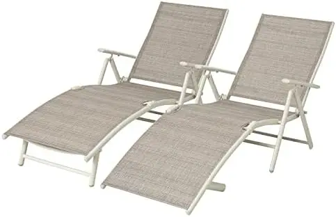 

Chairs for Outside Chaise Lounge Outdoor Poolside Adjustable Recliner Folding Lounge Chairs Set of 2 for Garden Beach (Beige)