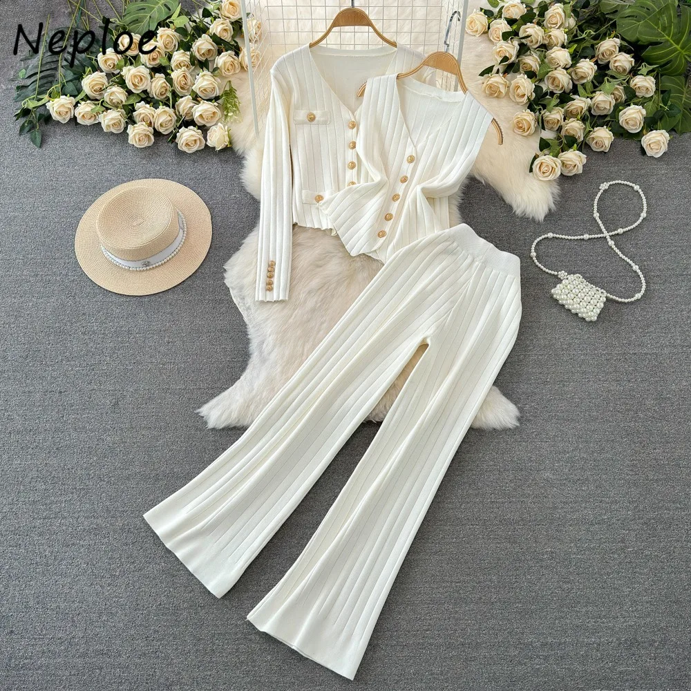 Neploe 2024 новый винтажный вязаный комплект во французском стиле кардиган тонкий