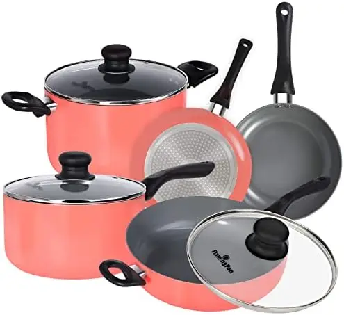 

Nonstick Pots and Pans Sets,Kitchen Cookware with Ceramic Coating,Dishwasher Safe,Frying Pan Set with Lid, Induction pans set,Po