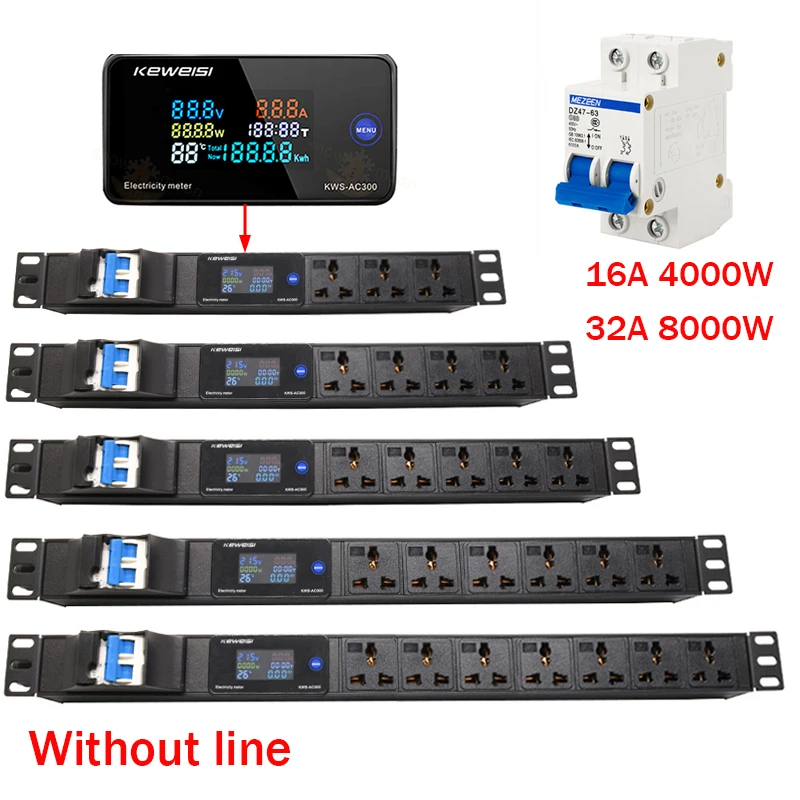 

Network Cabinet Smart Power Strip Distribution Unit Without line 4000/8000W 2-10 Ways Socket Intelligent digital display socket