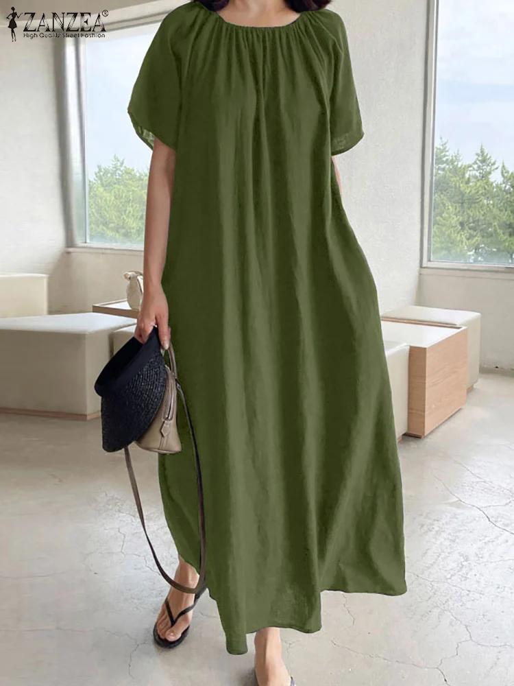 

Платье ZANZEA женское длинное с коротким рукавом, элегантный праздничный стильный сарафан с круглым вырезом, длинное летнее