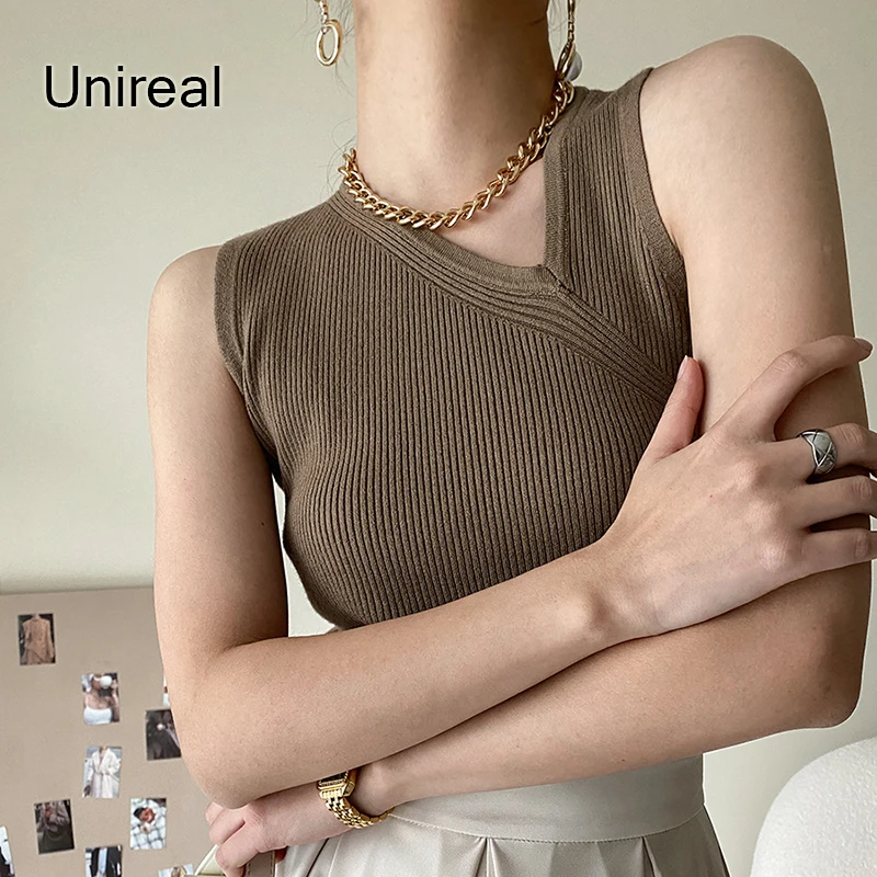 

Женский трикотажный топ без рукавов Unireal, облегающий эластичный укороченный топ, лето 2022