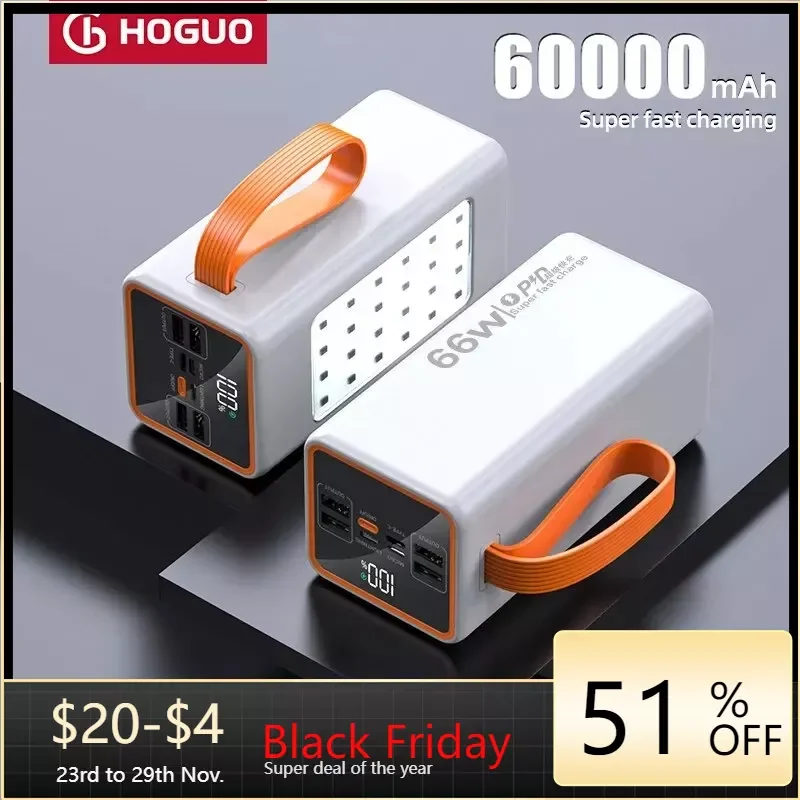 

Super Fast Charging Power Bank for Mobile Phone, Battery Charger, for iPhone, Mi, Huawei,66W, 60000mAh, PD22.5 W