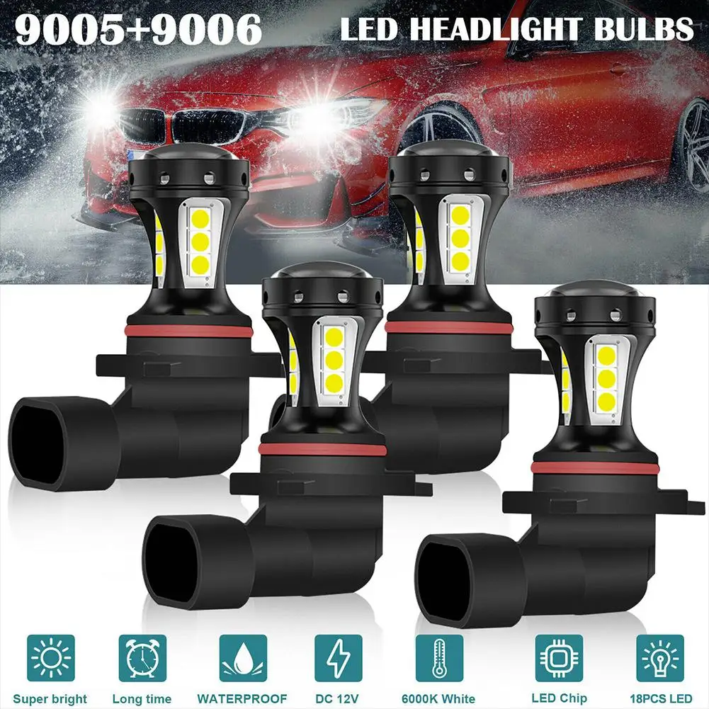 

4 шт., Автомобильные светодиодные лампы для противотуманных фар, 9005 лм, 9006 К