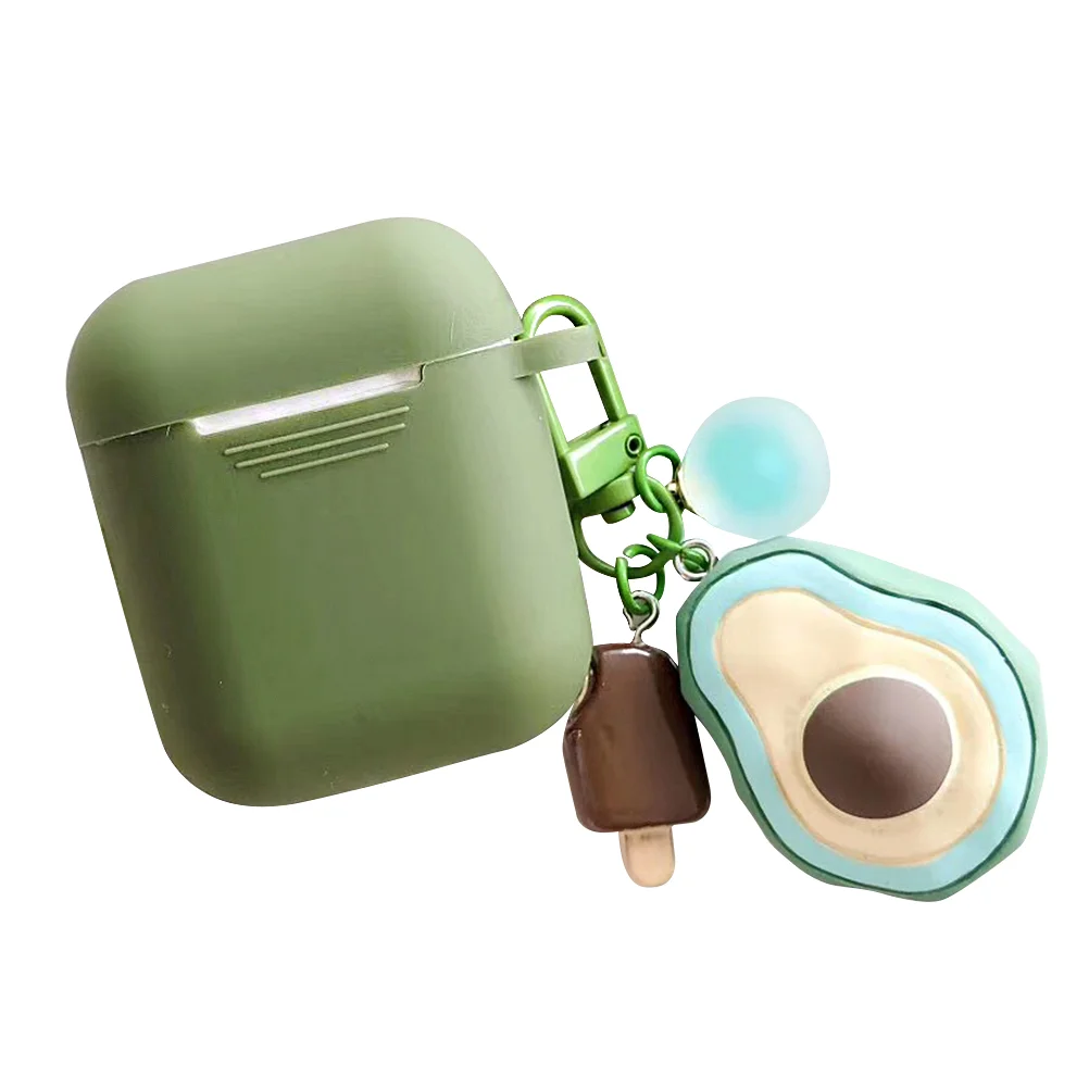 

Wireless Earphone Case Cover Silicone Headset Shell Portable Protector with Avocado Pendant Compatible for AirPods 1/2 (Olive