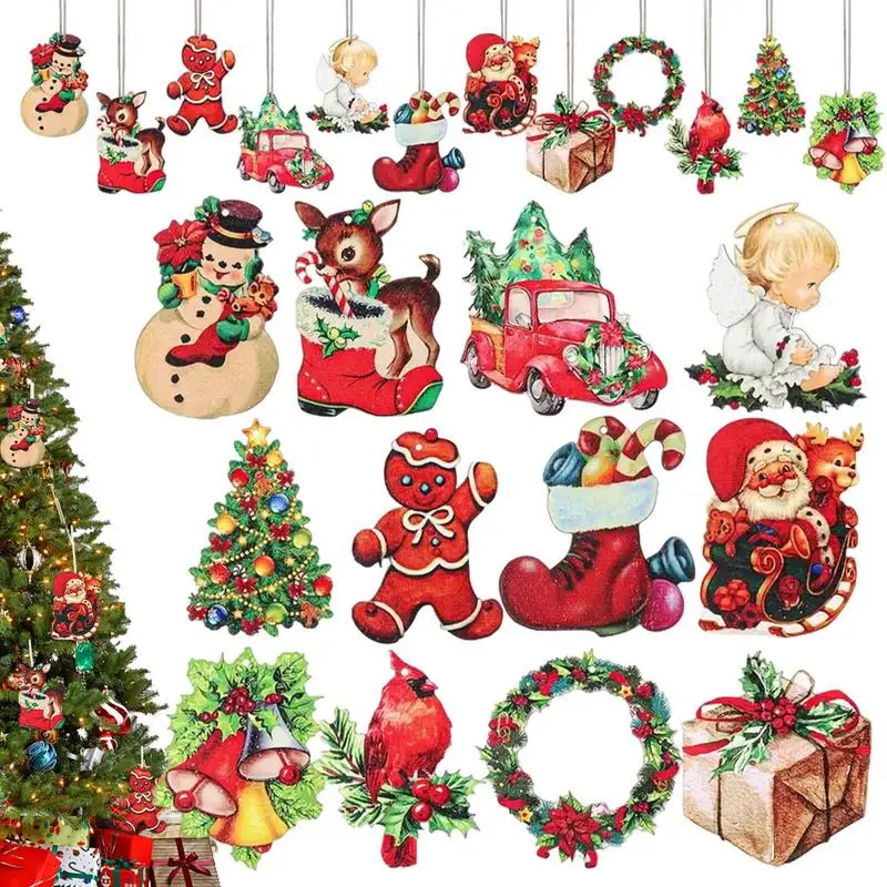 24 шт. деревянные елочные украшения винтажные рождественские яркие цвета