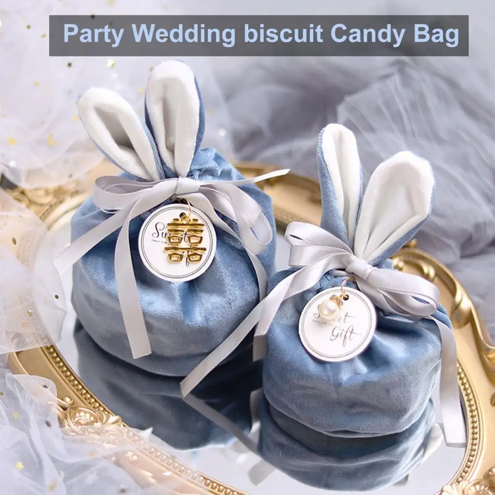 

2022 Adorable Storage Holder Bunny Rabbit Ears Design Decorative Multi-Color Velvet Bag Easter Gift Bag For Easter Party
