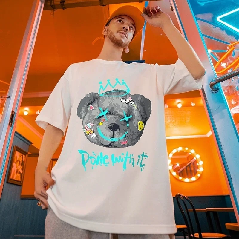 ZAZOMDE модная хлопковая футболка в стиле граффити с рисунком медведя мужская