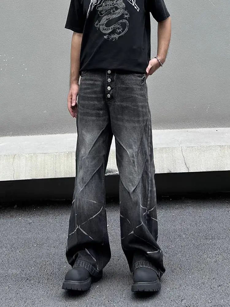 Мужские Плиссированные мешковатые джинсы винтажная одежда в стиле хип-хоп с