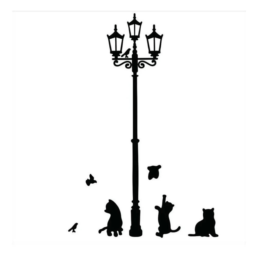 

Wall Decal Sticker Cat Lamp Black Nursery Mural Post Catw All Stickers Decals Cartoon Doorbackground Diy Window Adhesive