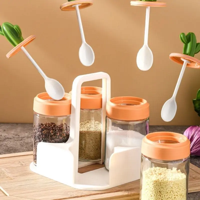 

Glass Cute Spice Bottle Top Seal Mini Plastic Lid Cereal Dispenser Organizer Especieros Para Condimentos Storag Contains Items