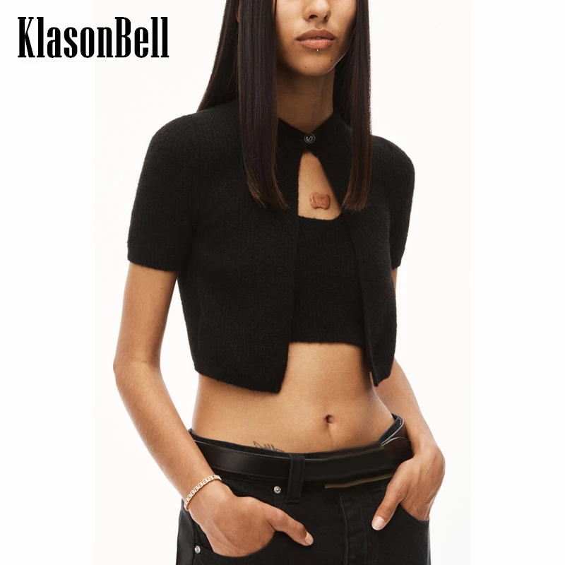 

12.26 KlasonBell Short Sleeve Fake Two Piece Short Knitted Cardigan Women