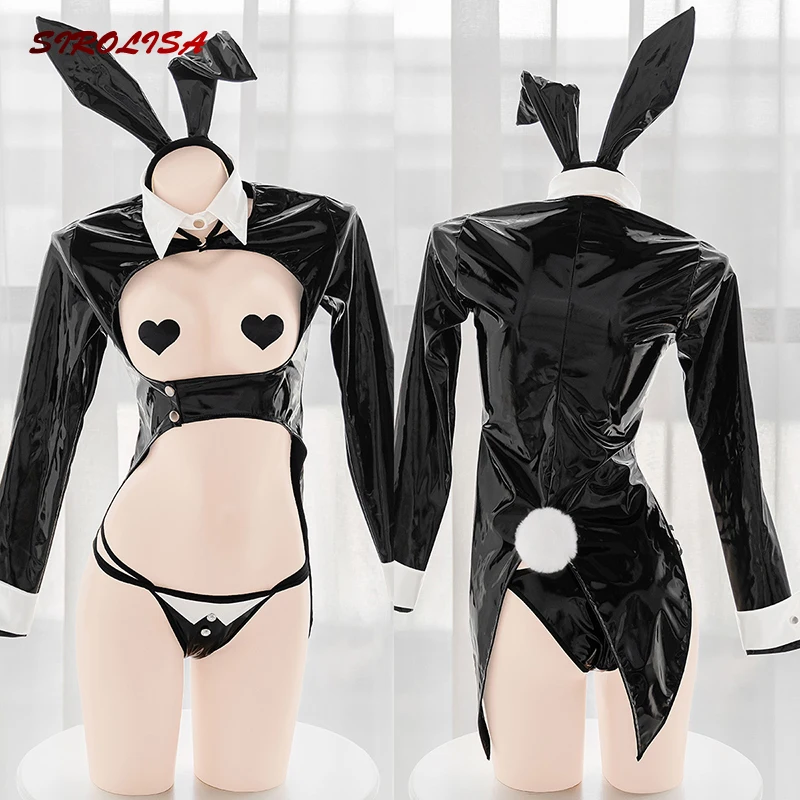 

Сексуальное женское белье с вырезами, женский костюм-смокинг из лакированной кожи с разрезом и открытой грудью, костюмы для косплея с готич...