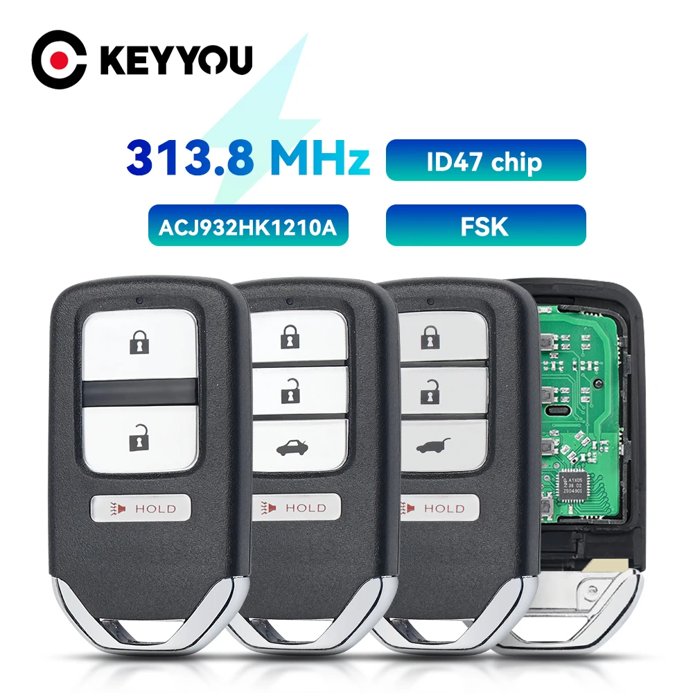 

KEYYOU ACJ932HK1210A дистанционный брелок 313,8 МГц для 2013 2014 2015 2016 Honda Accord Civic Smart Key 72147-T2A-A01/A02/A11/A21