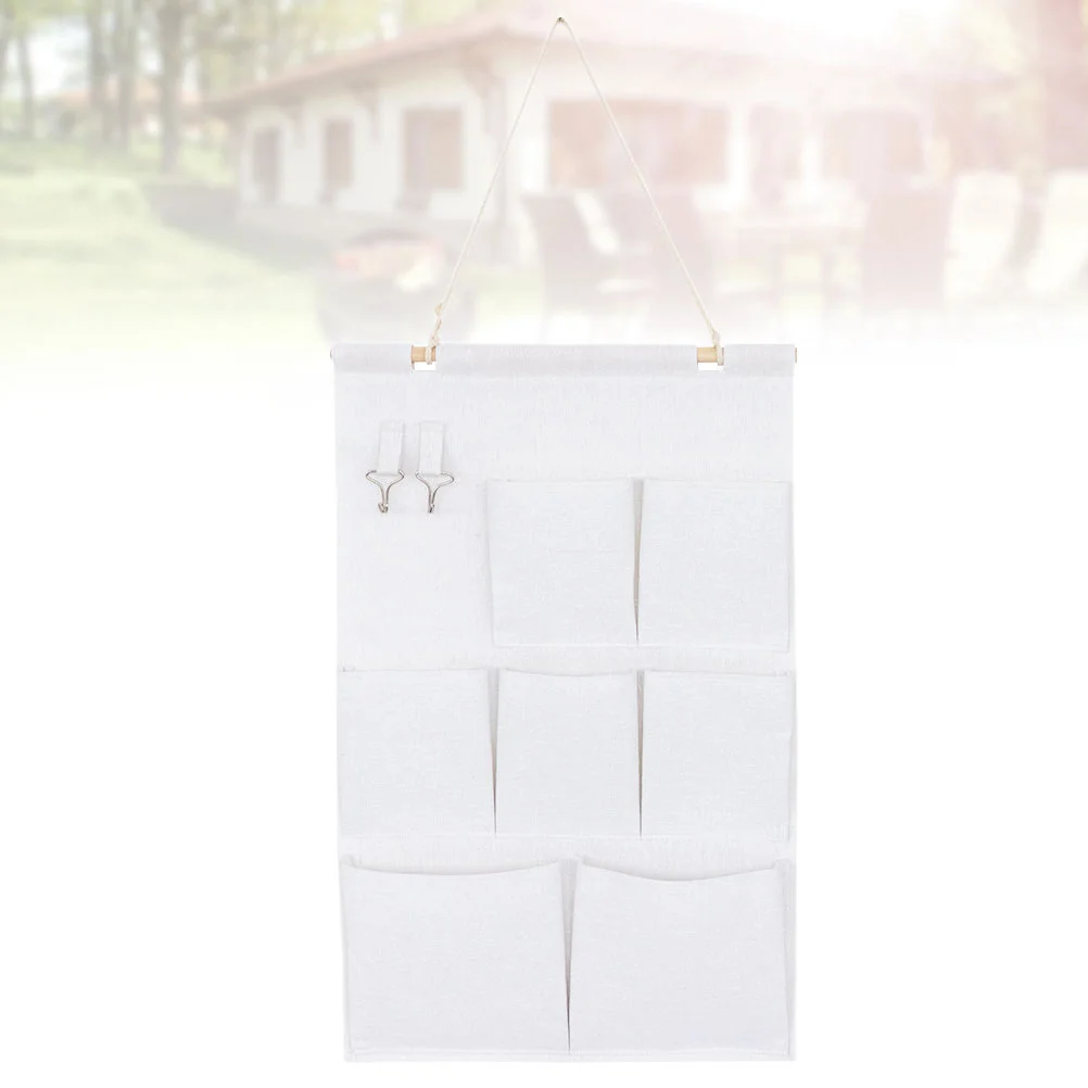 Creative Organizer Cotton and Linen Hanging Bag Storage Bag Wall Door Closet Storage Bag Sundries Organizer (with Wooden Stick