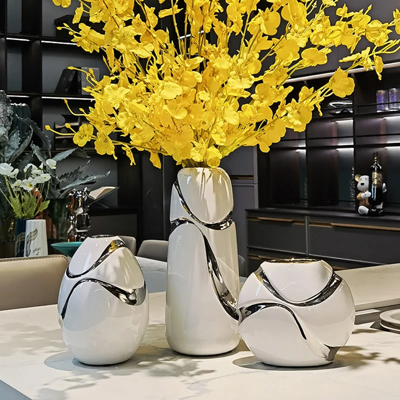 

Ikebana Ceramic Decorative Vases Modern Aesthetic Design Round High Interior Vase Plant Hogar Y Decoracion Home Accessories