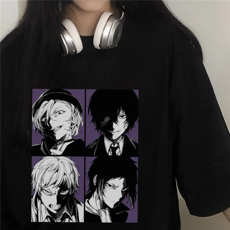 

Bungo Stray Dogs Print Harajuku Streetwear Casual Clothes Hip Hop Punk Japan Anime Egirl Dazaizhi Graphic Summer Women's T-shirt