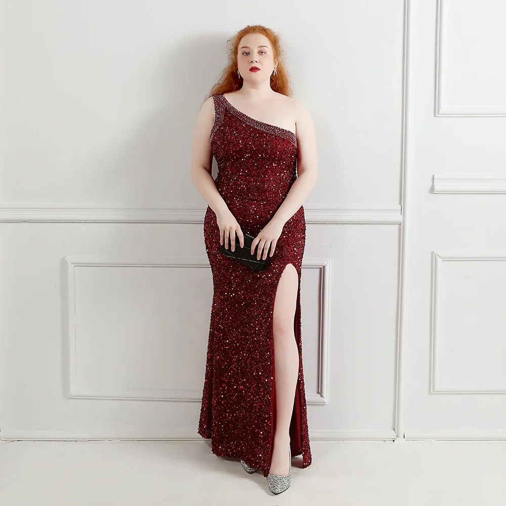 Женское вечернее платье-русалка, дизайнерское блестящее платье на одно плечо с блестками, официальное платье с красной ковровой дорожкой, пышное вечернее платье