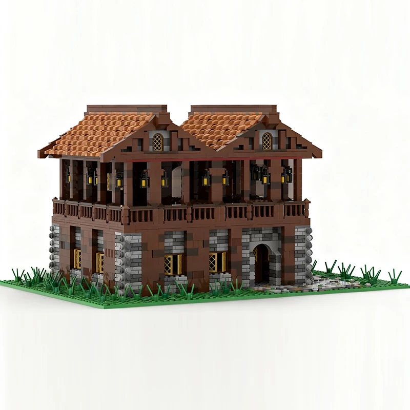 Фото Средневековый замок, модель MOC, строительные кирпичи, деревенское 2-этажное кафе, модульная технология, детские праздничные подарки, сборка игрушек, костюм №2