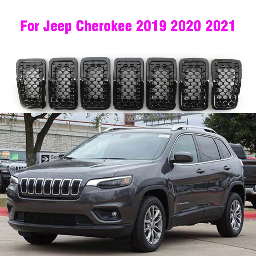Rejilla delantera de ABS para coche, accesorio de color negro brillante, para Jeep Cherokee 2019 2020 2021